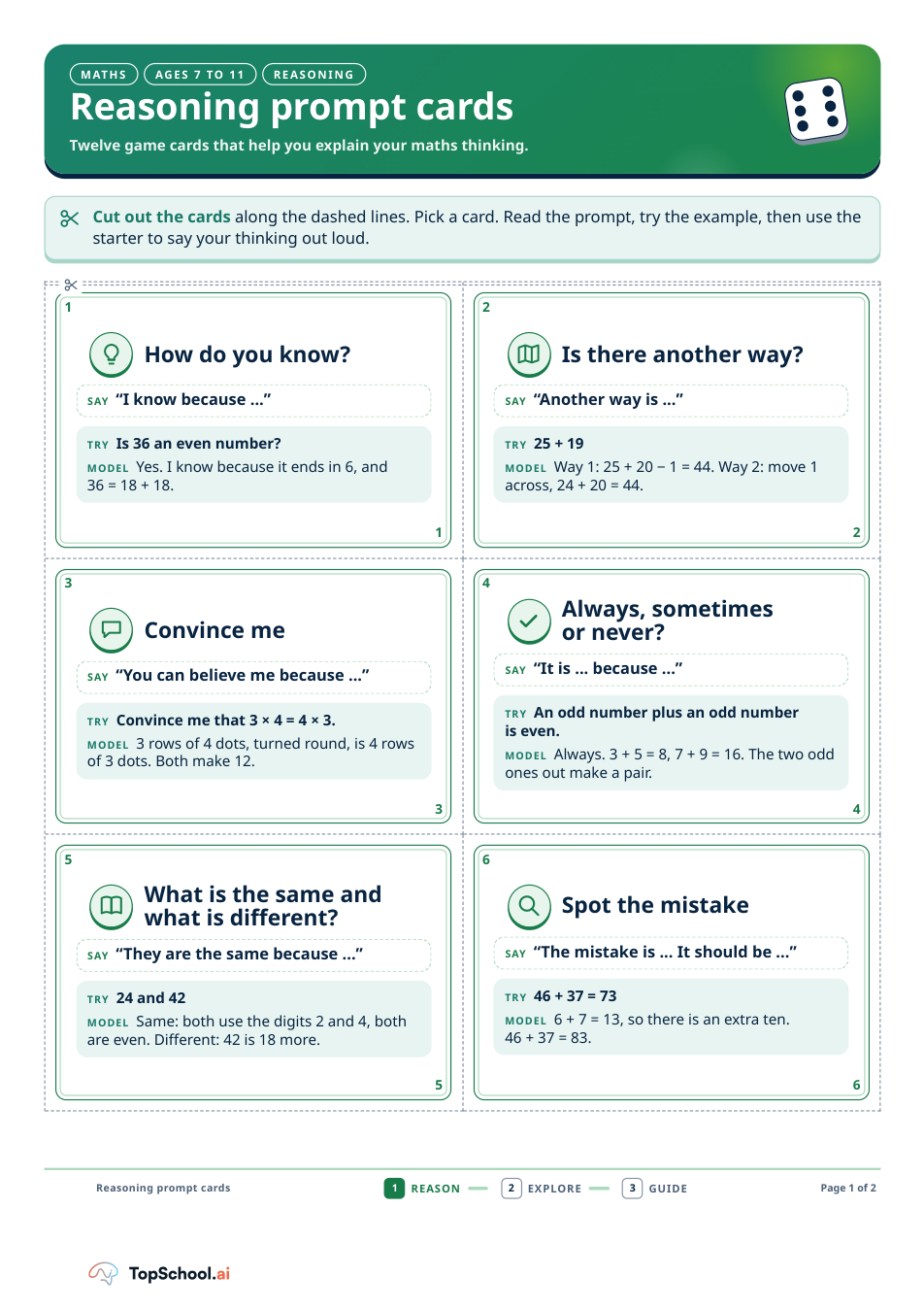Reasoning prompt cards, page 1 of 2