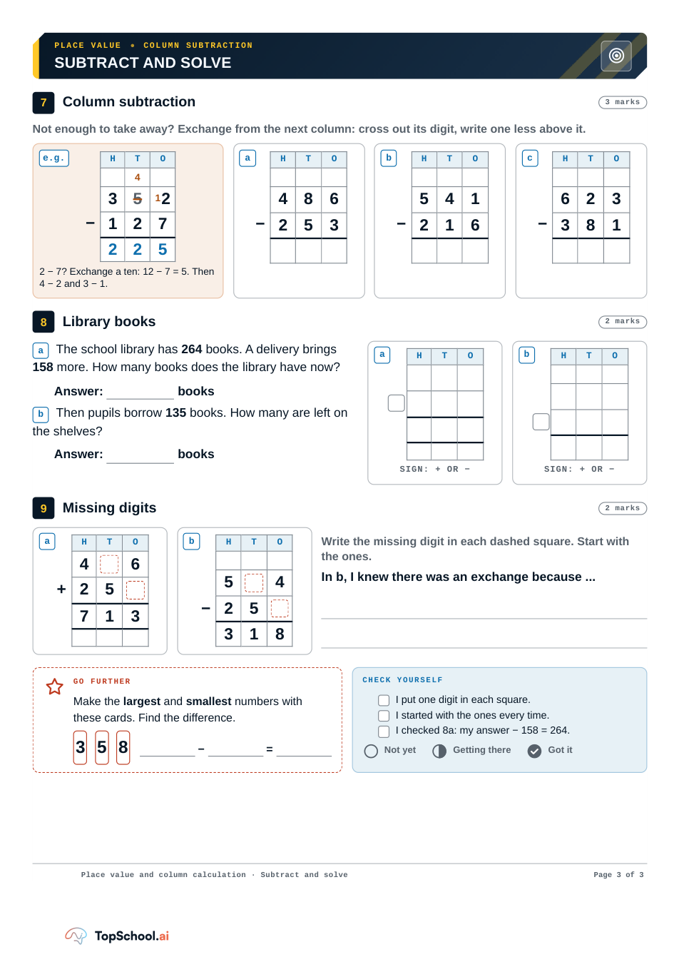 Place value and column calculation, page 3 of 3