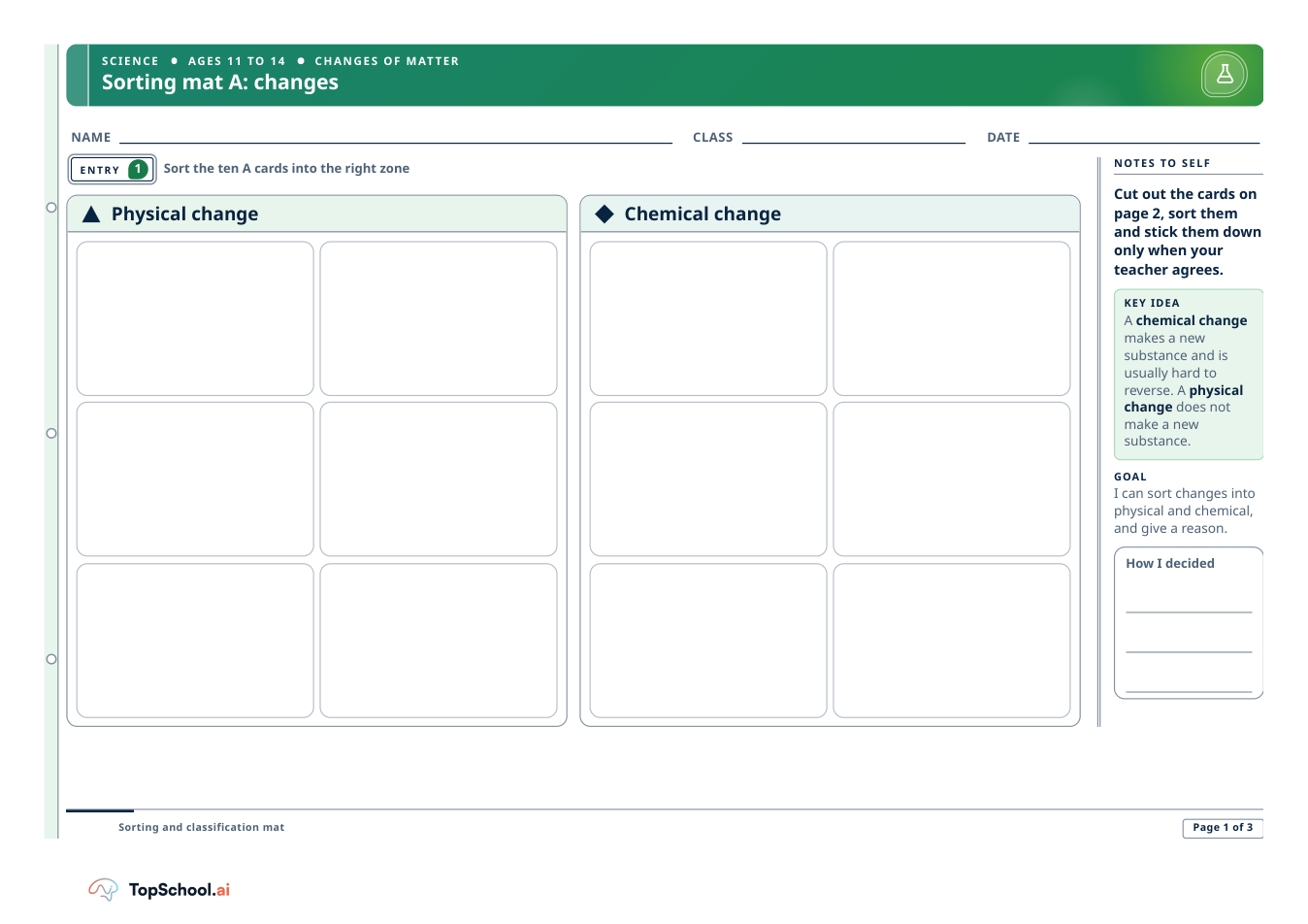 Sorting and classification mat, page 1 of 3
