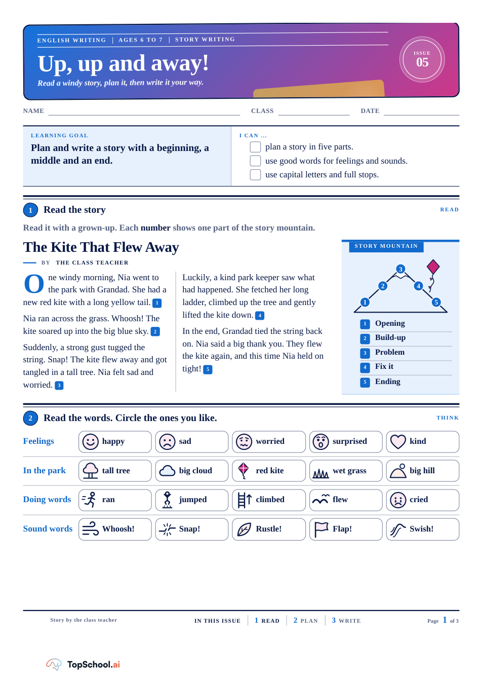 Narrative writing planner