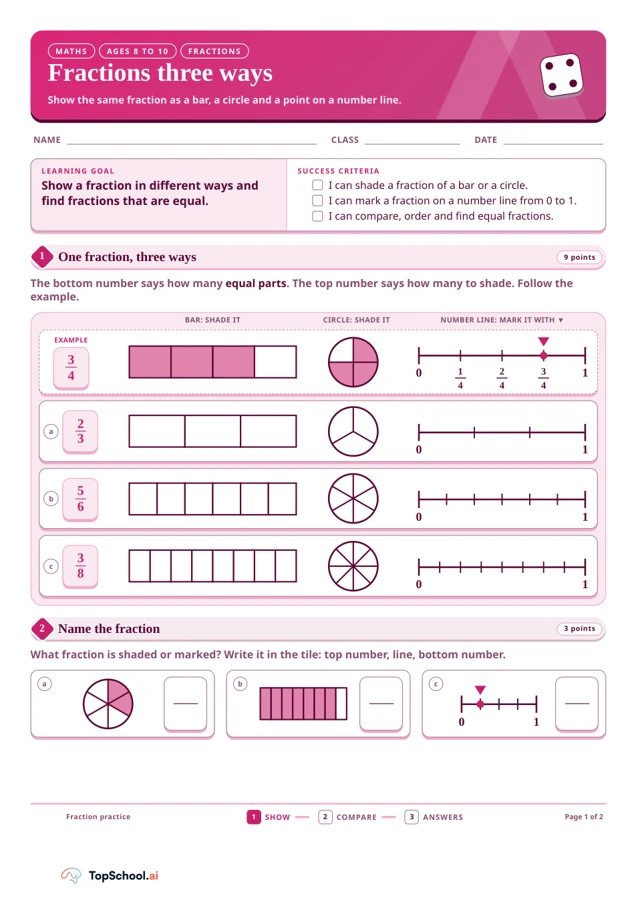 First page of Fractions three ways
