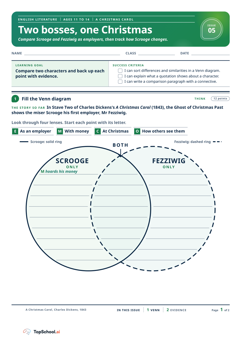 Compare Scrooge and Fezziwig, page 1 of 2
