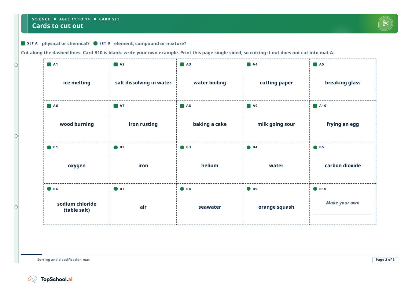 Sorting and classification mat, page 2 of 3