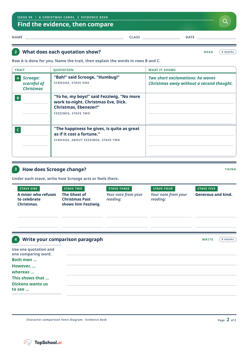 Compare Scrooge and Fezziwig, page 2 of 2