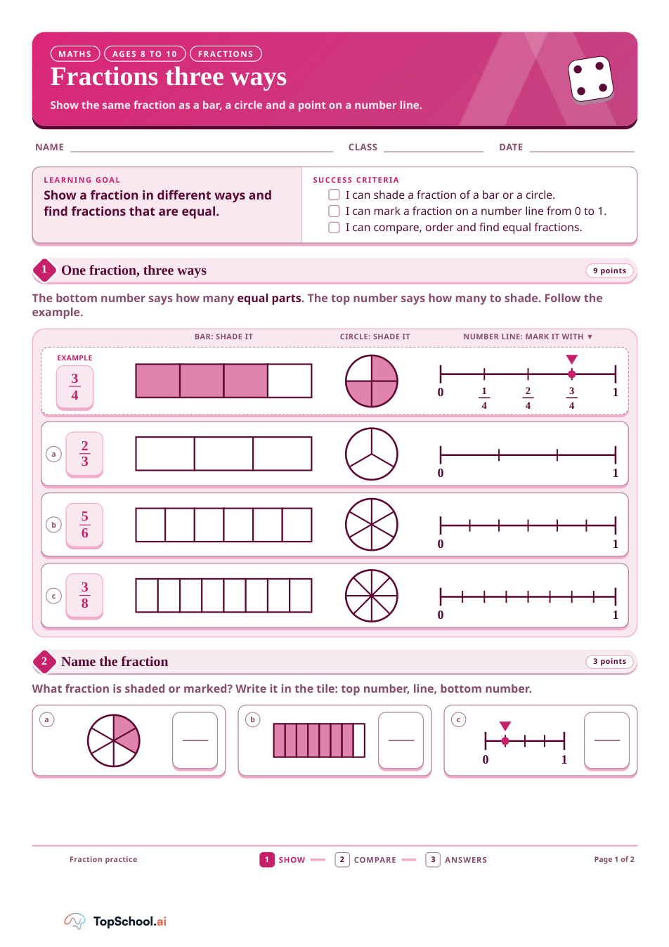 Fractions three ways: show, compare and share, supplied first page